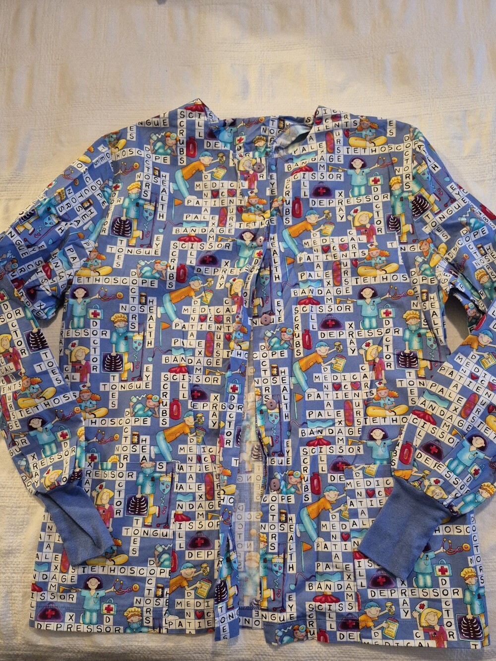 White Cross women's small scrub jacket dental medic office design Crossword VGUC